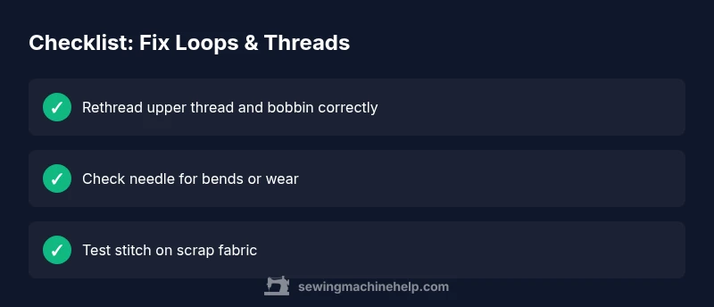 Checklist for fixing loops and threads on sewing machine