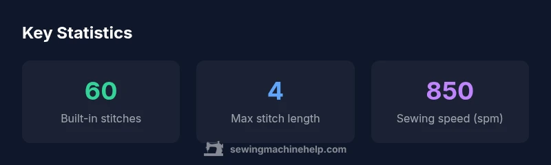Infographic showing built-in stitches, max stitch length, and sewing speed for the Brother CS6000i.