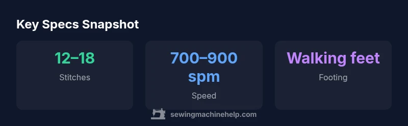 Infographic showing basic specs of the e99670 Singer sewing machine: stitches, speed, and feet compatibility